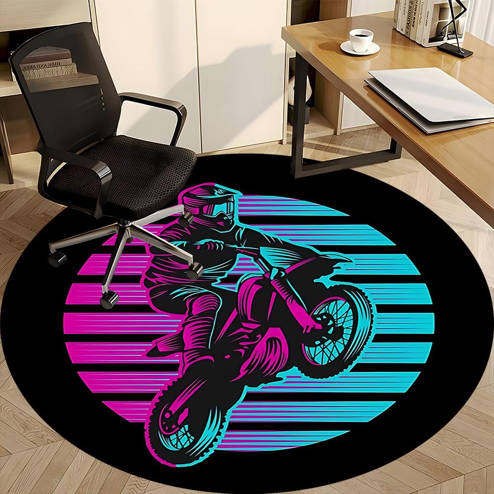 1PC Motorbike Rider Office Round Area Rug, Mat Suitable ForOffice, Under Office Chairs Bedroom Living Room Home Decor, Room Deco