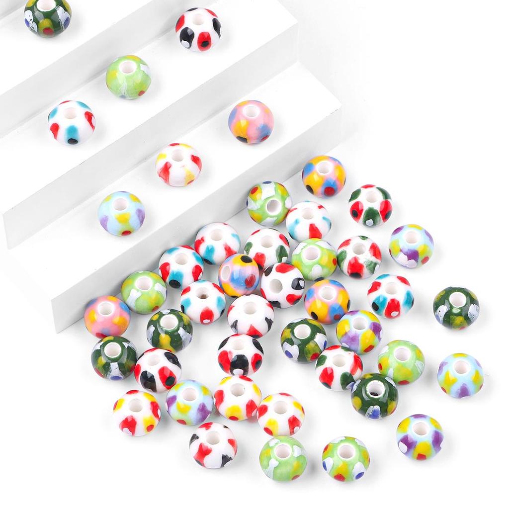 2Pcs Handmade Round Dot Ceramic Beads Charm Porcelain Loose Spacer Beads for DIY Jewelry Craft Making Accessories