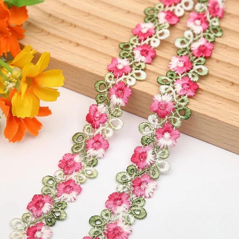2CM Width Flower Lace Fabric Floral Embroidery Ribbon DIY Sewing Garment Applique Decor Accessories 2cm Lace Trim Crafts