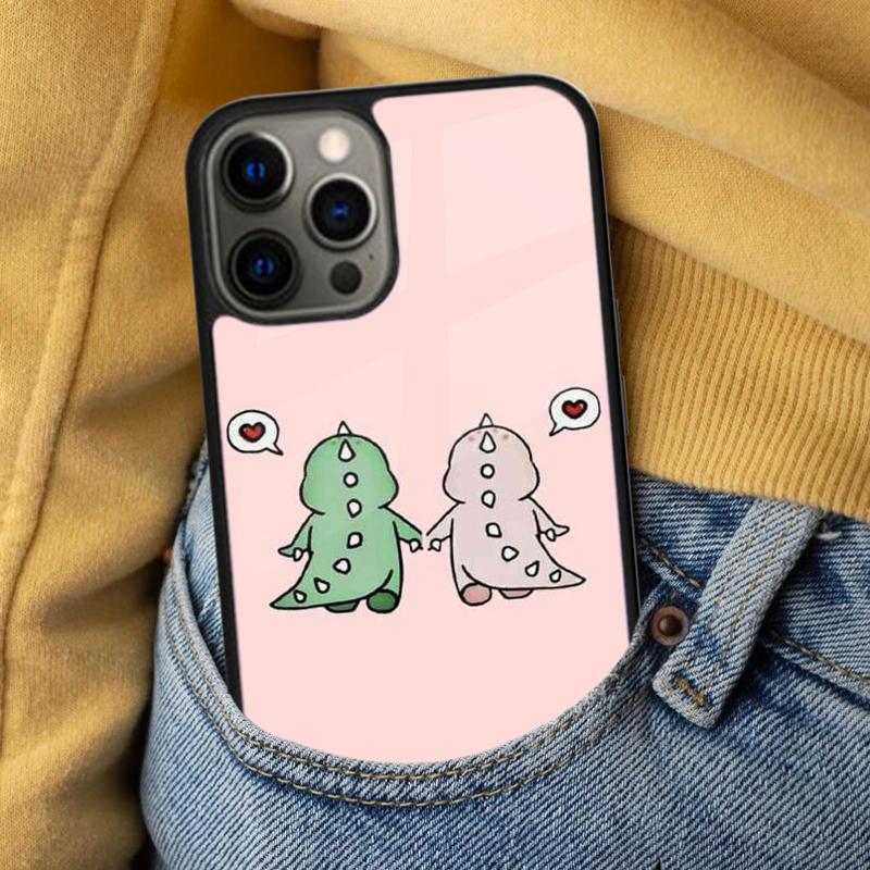 Dinosaur Couple Cat Pinch Face Soft Phone Case for iPhone 17 Air 16e Pro max 15 Pro 13 14 Plus 11 12 MagSafe Magnetic Coque