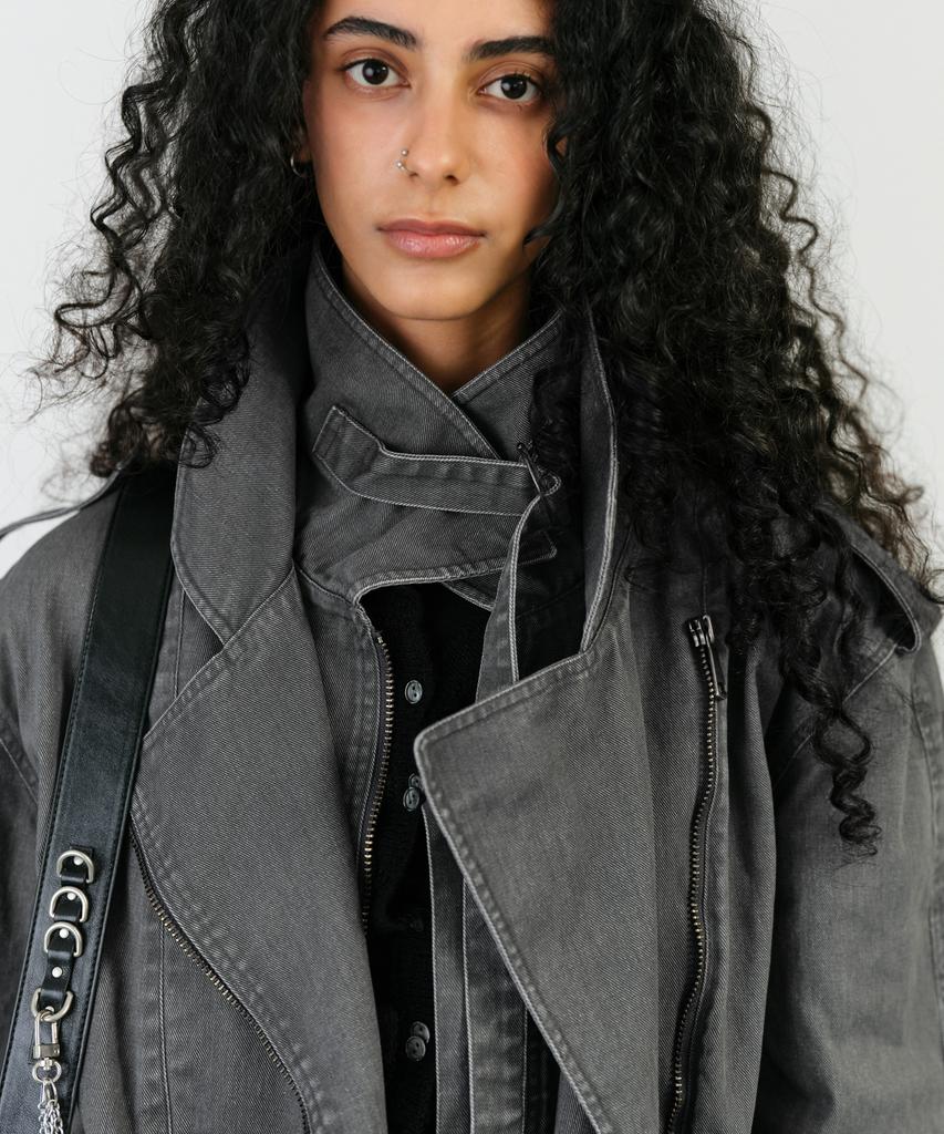 INSTANTFUNK Layered Collar Rider Jacket - Gray