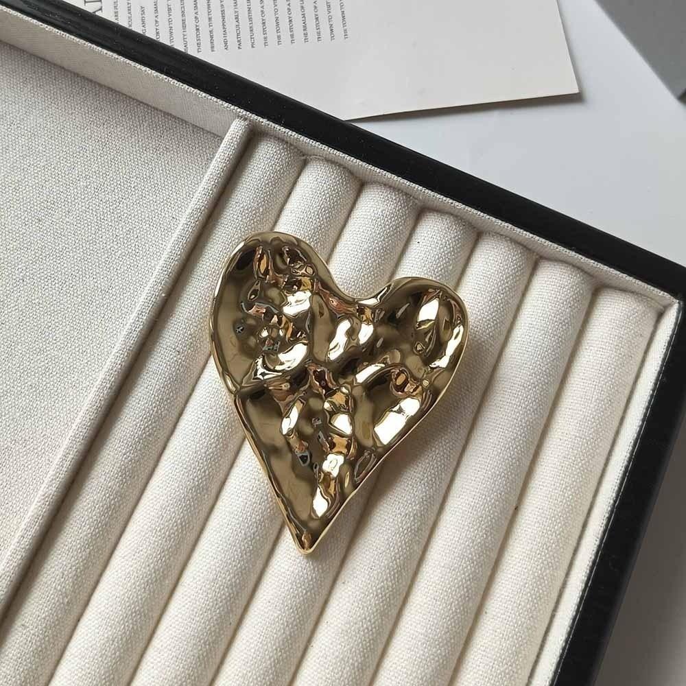 Gold Silver Color Pins Brooch Glossy Pitted Love Brooches  for Fashion Jewelry Gift