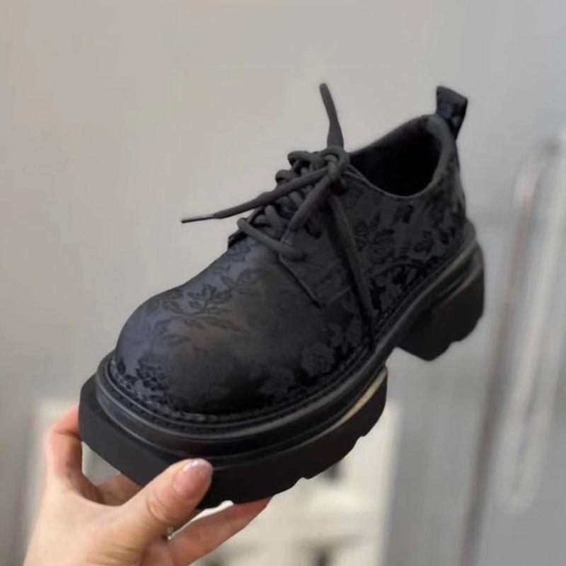 Новые женские туфли в китайском стиле, мокасины, новогодние туфли на толстом каблуке и платформе, увеличивающие рост, кожаные туфли-лодочки