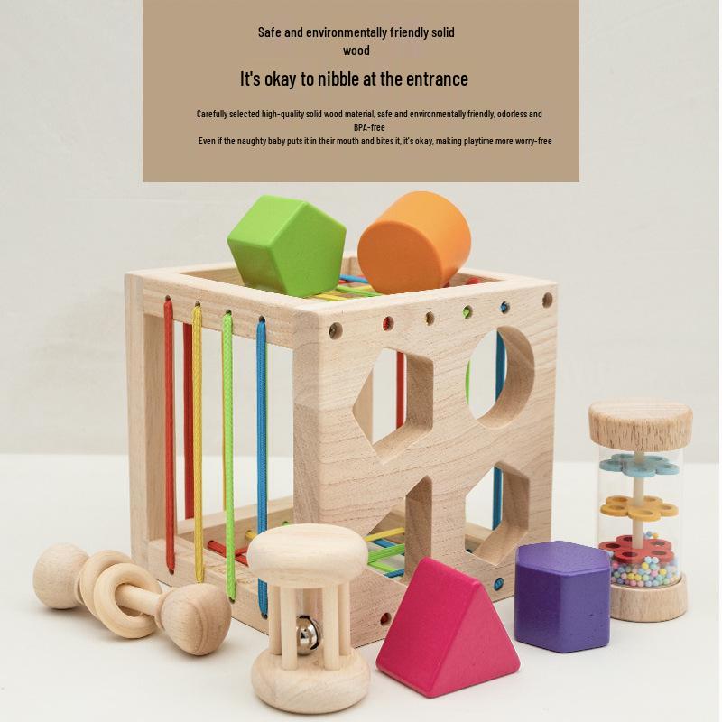 Montessori Wooden Baby Teething Rattle Set - 6 Educational Toys