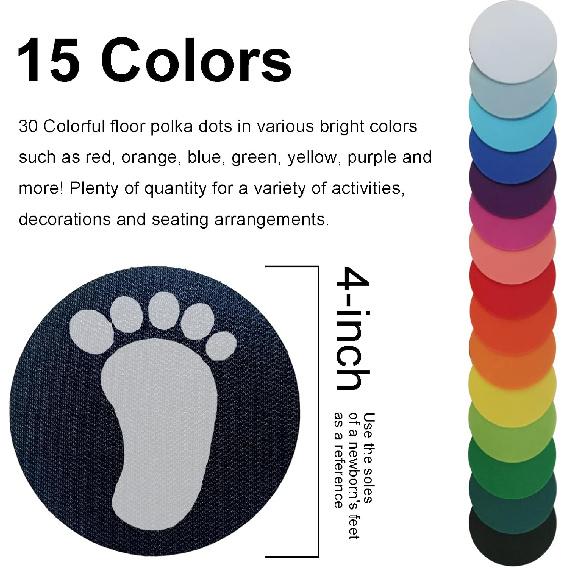 30PCS Carpet Spot Markers Carpet Spot for Classroom Carpet Floors 4 Inch Dot Marker Color Floor Dots, Classroom Decoration, Flexible Seating,