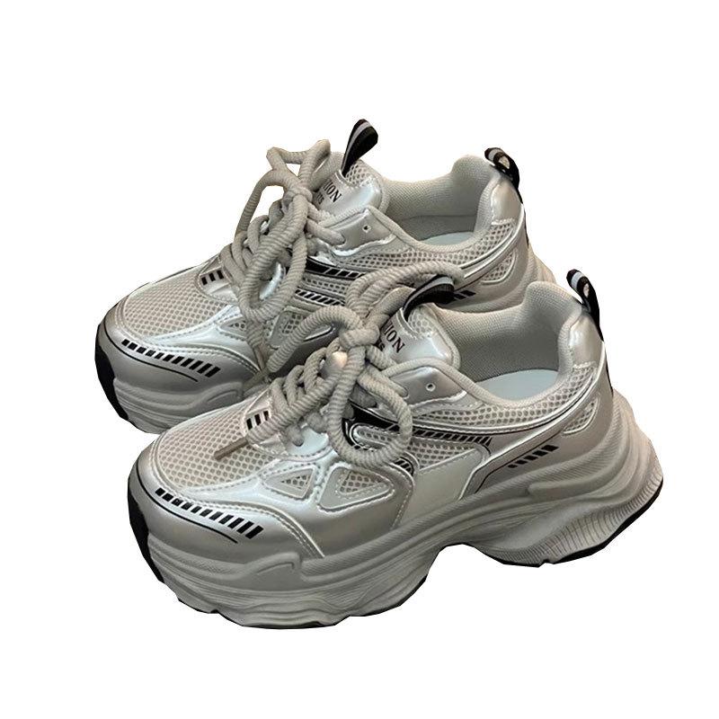 Нескользящая обувь женская весна 2025 новая толстая подошва с увеличением высоты сетчатая дышащая универсальная легкая спортивная и повседневная обувь