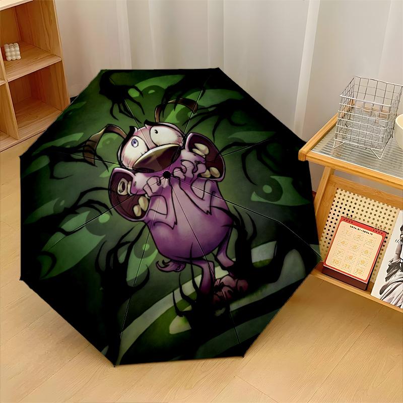 Courage the Cowardly Dog Windproof Auto 8 Rib Folding Umbrella Portable Outdoor Parasol