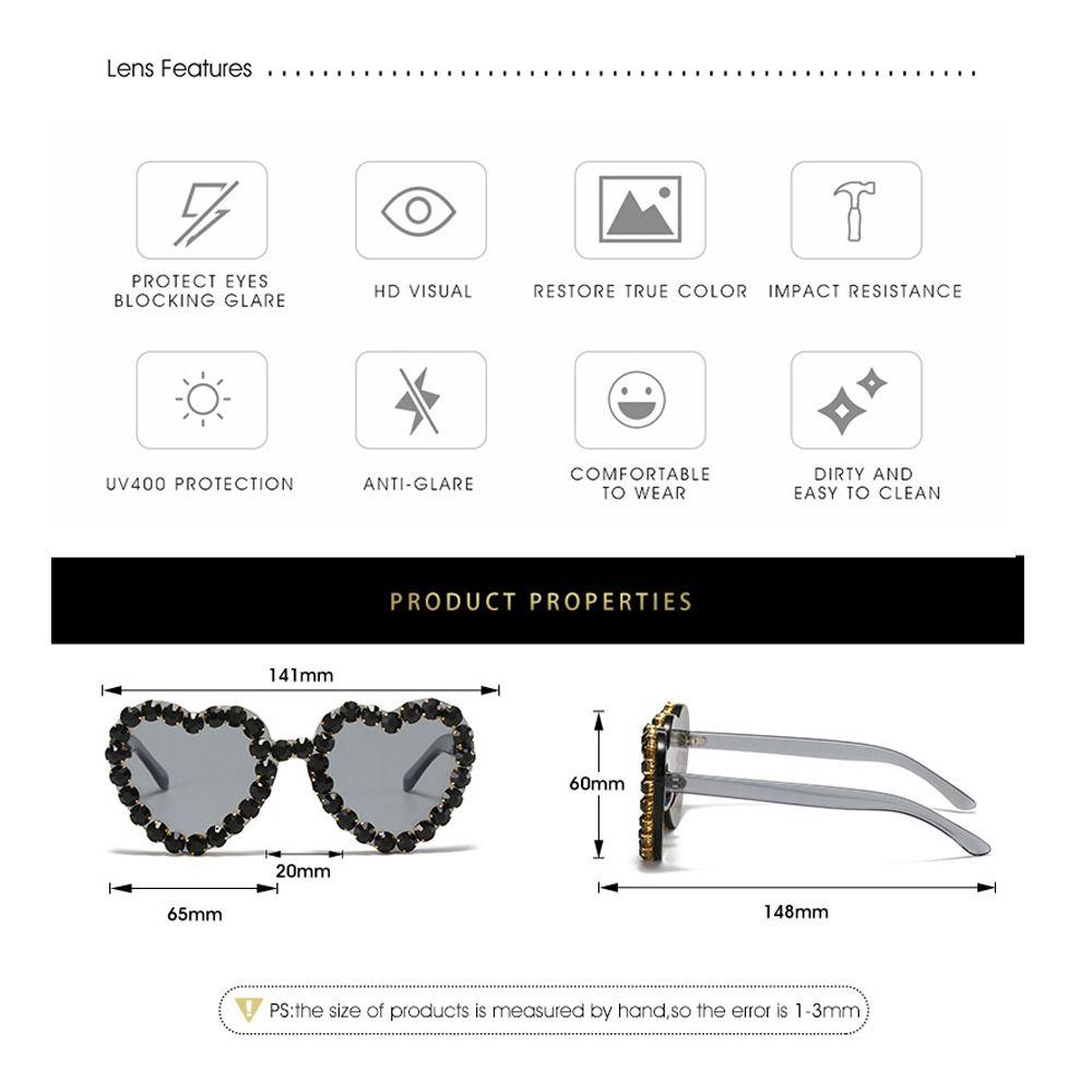 Heart-shaped Frame Rhinestone Decoration Sunglasses Outdoor Photos Decoration Travel Sunglasses Sun-Protective Bride Eyewear