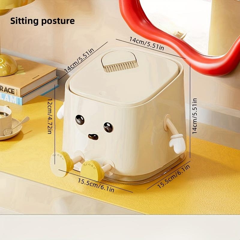 1 Pc Cute Push-On Mini Trash Can with Brush, Compact Desktop Trash Can, Storage and Cleaning Function 2 In 1