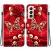 Чехол-книжка из искусственной кожи ручной работы для Samsung Galaxy S22+/S22 Plus (SM-S906B) Противоскользящий ударопрочный чехол с ремешком на запястье и дизайнами в виде сердец/роз и кошек