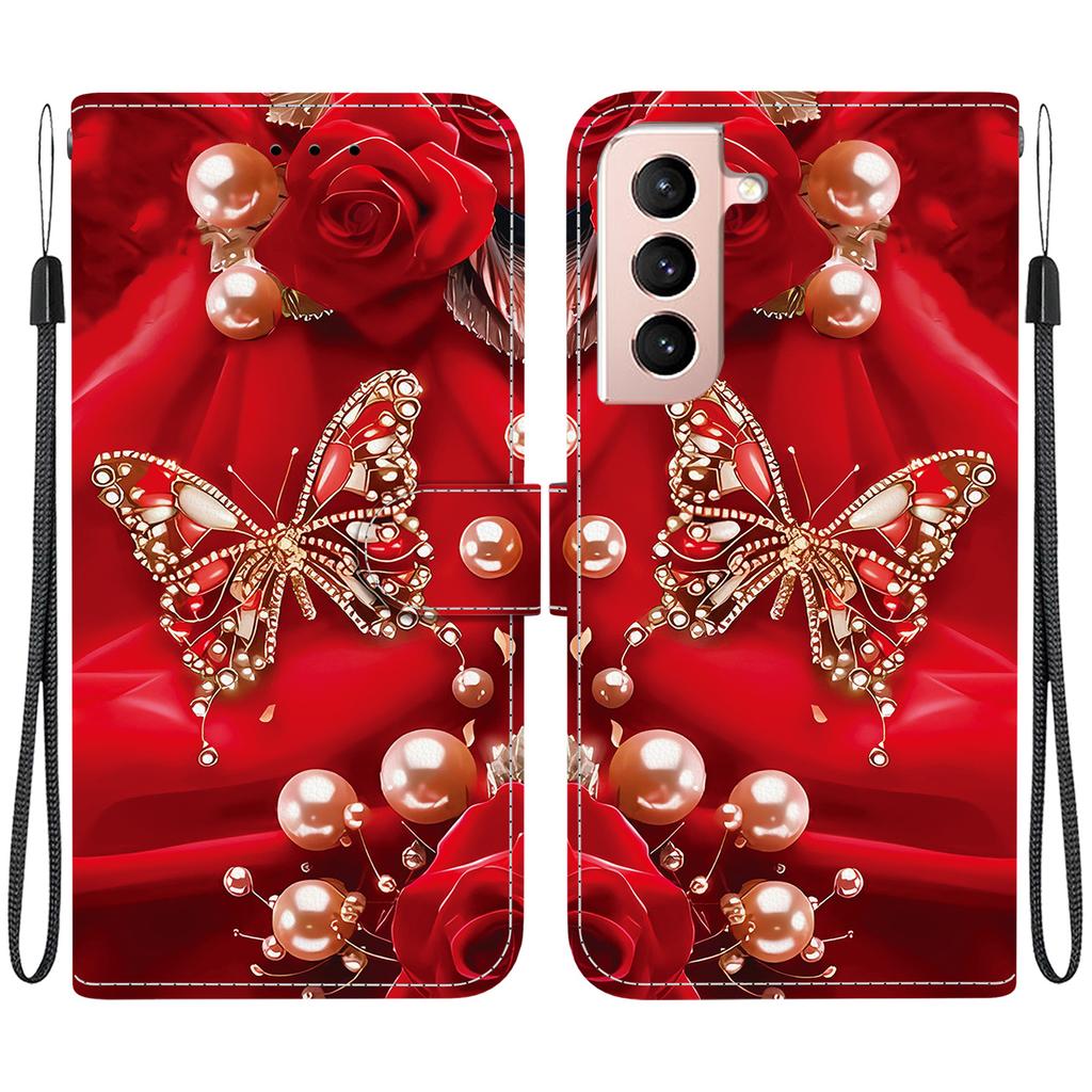 Чехол-книжка из искусственной кожи ручной работы для Samsung Galaxy S22+/S22 Plus (SM-S906B) Противоскользящий ударопрочный чехол с ремешком на запястье и дизайнами в виде сердец/роз и кошек