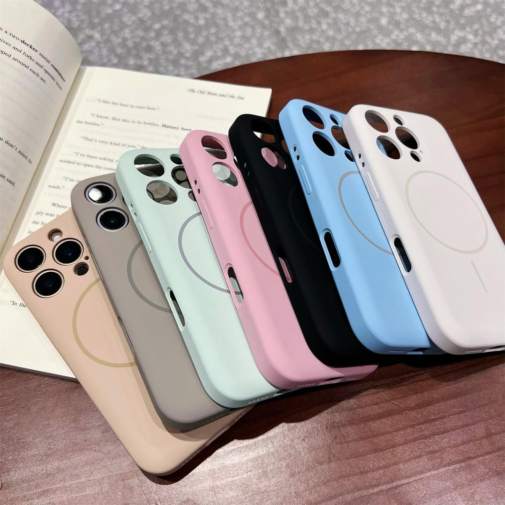 For iPhone 16 Pro Max Magnetic Case Skin Touch Liquid Silicone PC Shockproof Phone Cover