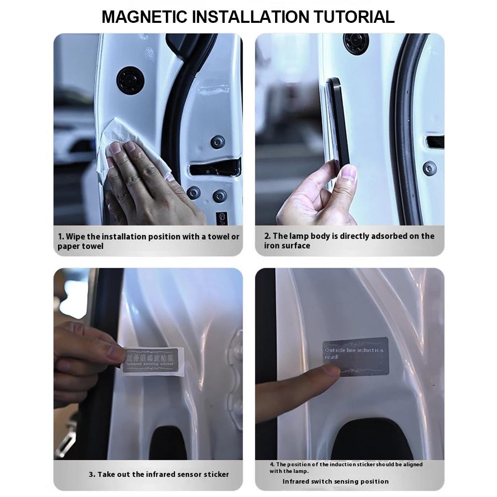 1/2PCS Car LED Door Lights Welcome Light Magnetic Control USB Charging Auto Open Door Safe Anti-collision Emergency Signal Lamp Neon Lights 4