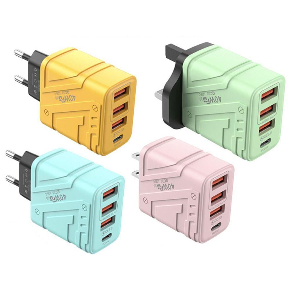 4 Ports 40W Charger Plug EU/US/UK USB C Charger Phone Charger Adapter for iPhone/Xiaomi/Samsung