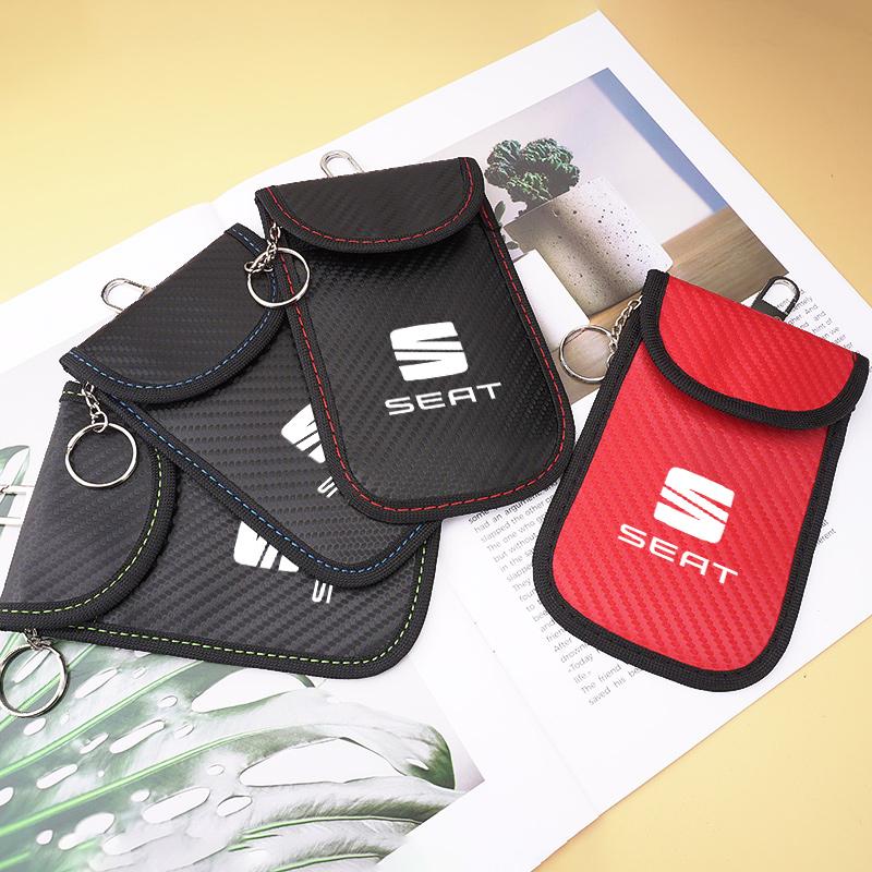 rldf3 Car LOGO Key Storage Bag Blocker Case Pocket Remote Control For SEAT Cupra Ibiza Leon E-Racer Ateca FR 5f MK2 Car Accessories