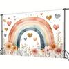 2D Watercolor Rainbow Backdrop, Pastel Boho Style with Flowers and Hearts Background for Nursery