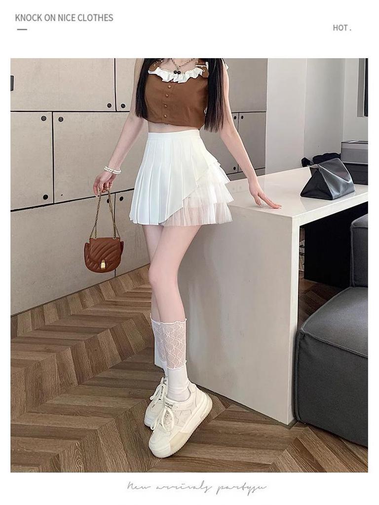 Женская юбка-миди с высокой талией, из сетки с нерегулярными складками – А-силуэта, короткая юбка для весны/лета 2024