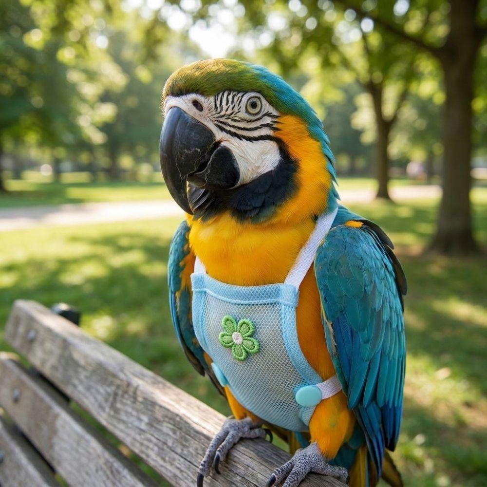 Breathable Mesh Pet Parrot Diaper with Leash Adjustable Parrot Nappy Washable Snap-Closure Bird Vest for Cockatiel Pigeons