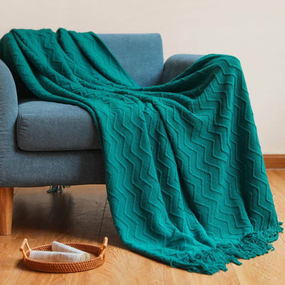 100% Acrylic Khaki Knitted Blanket with Tassel Gift Blanket Bed Sofa Travel Breathable Chic Bohemian Soft Comfortable Blanket