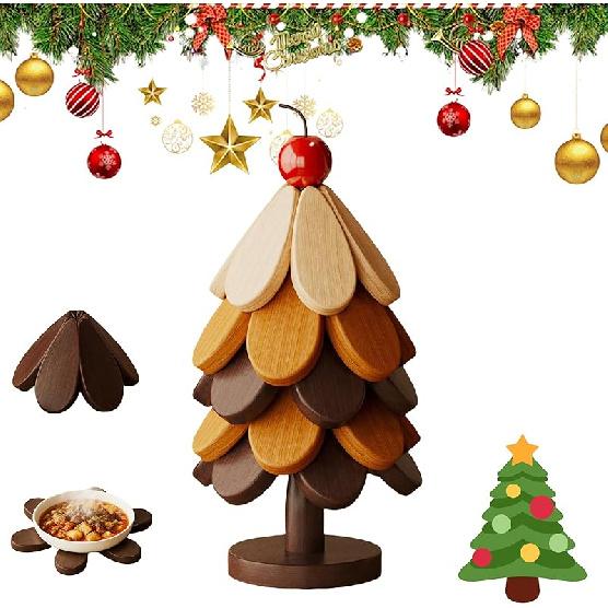 Natural Wood Christmas Tree Trivet Set Insulation Mat Solid Wood Dining Table Anti Scalding Mat Pot Festival Gift Creative And Personalized Home