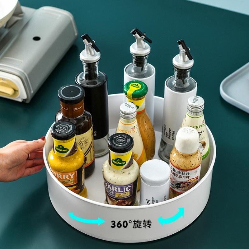 Вращающаяся стойка для хранения приправ, стойка для хранения косметики, 2-слойный поднос для банок со специями и солью, кухонный органайзер, экономящий место, полка, держатель для бытовых принадлежностей
