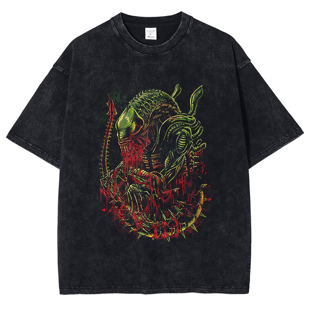 Men's T-shirt Retro Horror Killer Alien Pattern Printed Short Sleeve Summer Cotton Oversize Unisex Top Sweatshirt