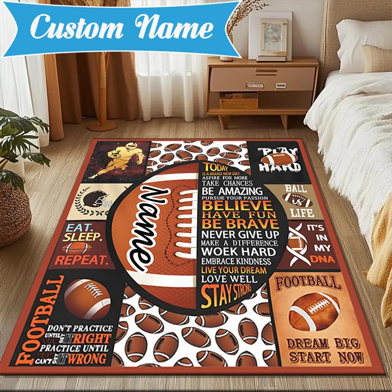 Custom Name Play Basketball Rug for Living Room, Game Rooms, Office, Bedroom, Floor Mat Playful Design, fan gifts Christmas decor