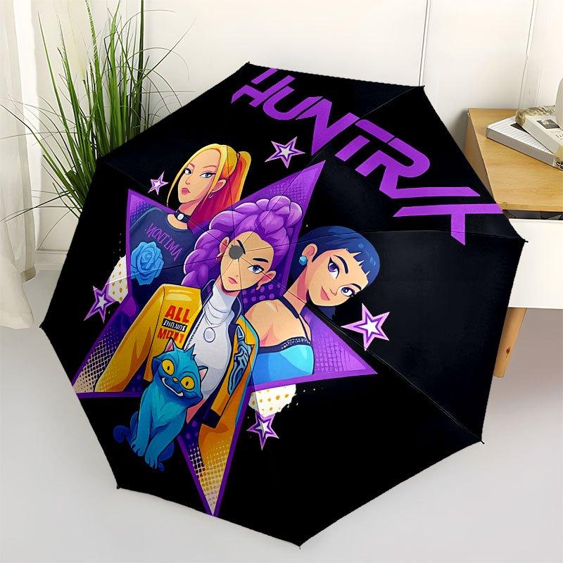 1pc K-POP hunter X Automatic Opening/Closing Umbrella with Convenient Three-Fold Design, 8 Iron Ribs - for Outdoor Daily UseA36