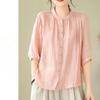Casual Cotton Blouse Women's Summer High-end Fashion Mid Sleeved Tops Shirts