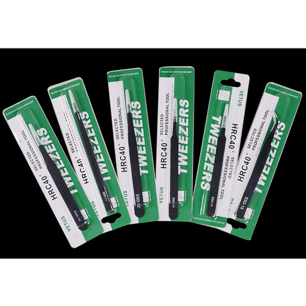 Safe Stainless Steel Anti-static ESD Tweezers Industrial Precision Pointed Elbow Curved Straight Tweezers