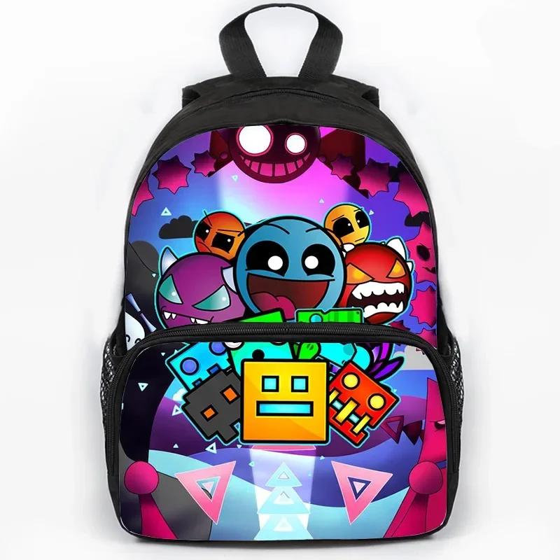 Children Large Capacity Angry Geometry Dash Print Backpack Students School Bags for Girls Boys Cartoon Bookbag Travel Backpacks