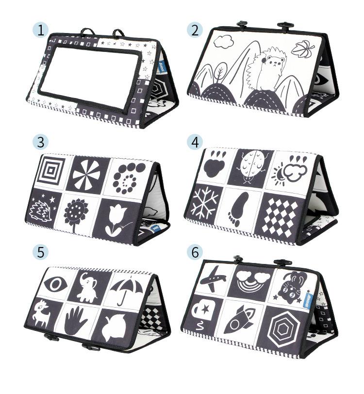 Черно-белое зеркало-кривое зеркало с животными: Подвесное, Складное Зеркало Безопасности для Ребенка для Визуальной Стимуляции