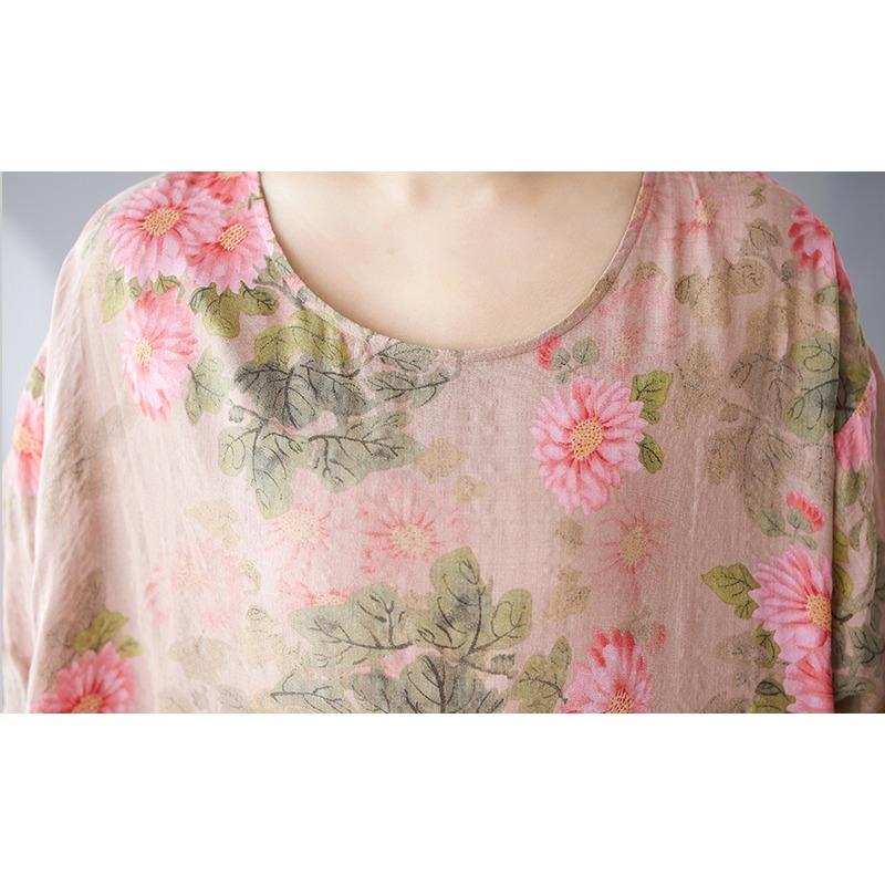 Dimanaf 2025 Летнее платье больших размеров для женщин, винтажное, длинное, повседневное, свободное, с круглым вырезом, базовое платье с цветочным принтом, макси