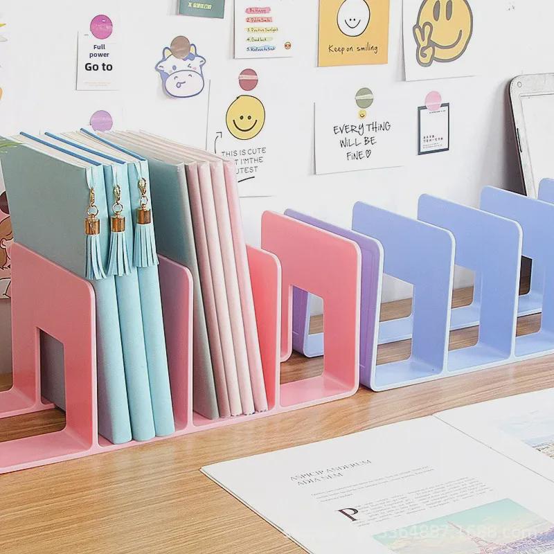 Книжная полка из разноцветного акрила с четырьмя колоннами: Прозрачная стойка для хранения офисных и студенческих настольных принадлежностей