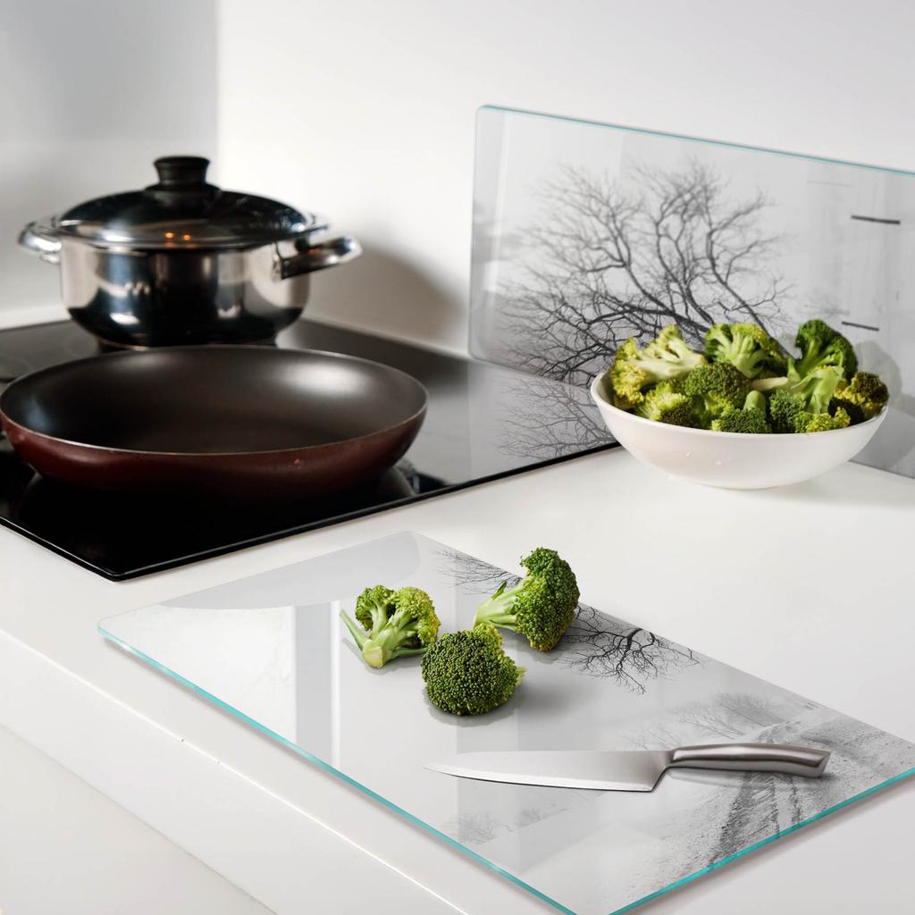 Set of Two Decorative Glass Kitchen Boards Winter Tree 2x30x52 cm