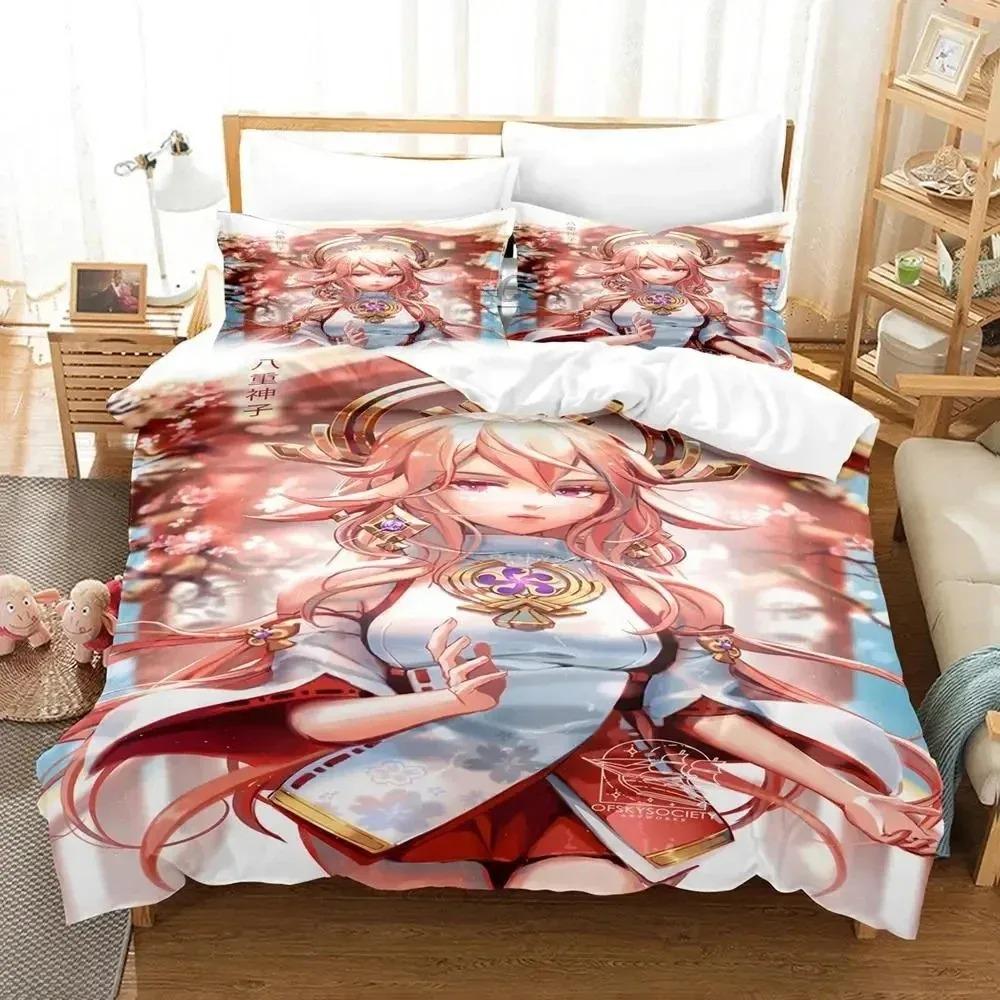 Comforter Anime Genshin Impact Yae Miko Game Bedding Set Bedroom Soft Modern S Comefortable