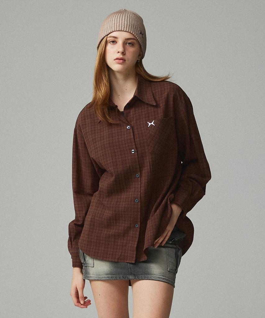 KITTY POTTERY Symbol Logo Check Pocket Shirt Brown