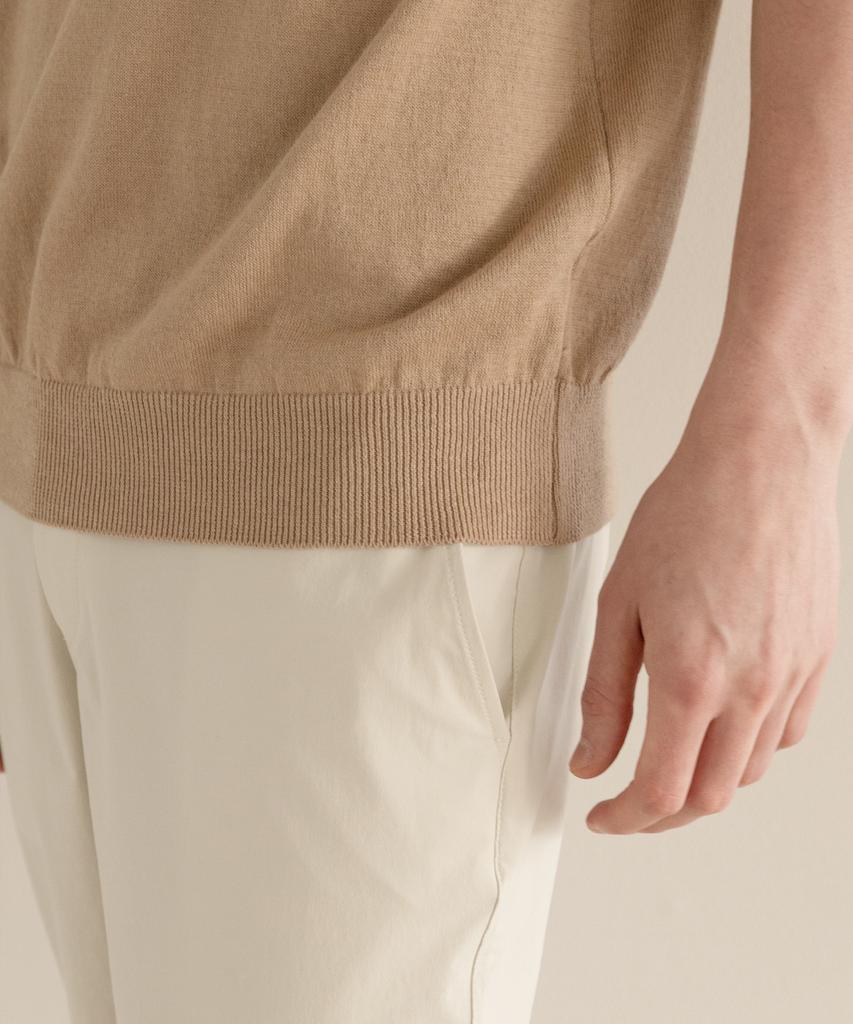 SELITIO Men'S Basic Round Half Knit Beige
