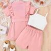 Girls' Fashion Suit Spring Summer Children's Casual Halter Solid Color Short-sleeved Lapel Suit Jacket Shorts Three-piece Suit