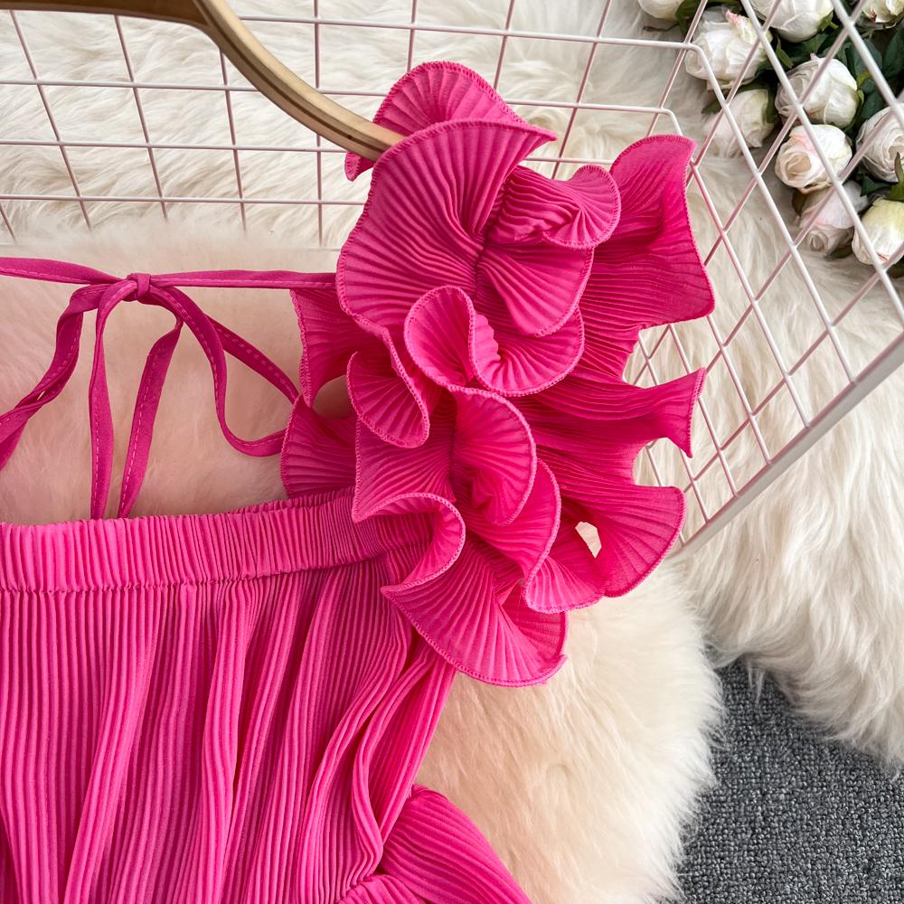 RUGOD Летний новый стиль, универсальная пресс-плиссированная шифоновая рубашка с завязками на талии и листьями лотоса, женский короткий топ в иностранном стиле