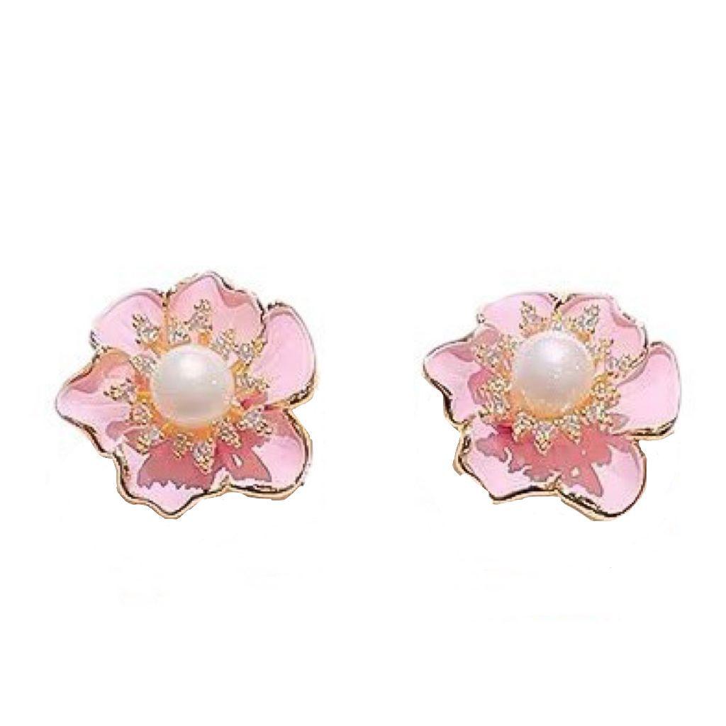 Премиальный Чувственный Сладкий И Элегантный Темперамент Розовые Серьги-Пуссеты с Цветком Уникальный Дизайн Чувство Легкой Роскоши Темперамент Нежные Серьги Оптом