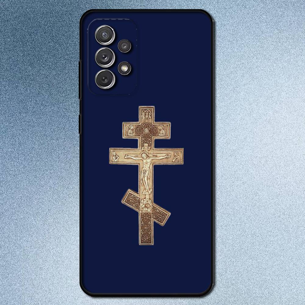 Чехол для телефона с иконкой Православного Креста для Samsung S25, S24, S21, S22, S23, S30, Ultra, S20, Plus, Fe, Lite, Note, 10, 9, 5G Черный Чехол