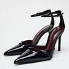 Fashion Sexy Pointed Toe Thin High Heels Women Patent Leather Ankle Strap Party Dress Shoes Fashion Slingback Sandals Zapatos De Mujer