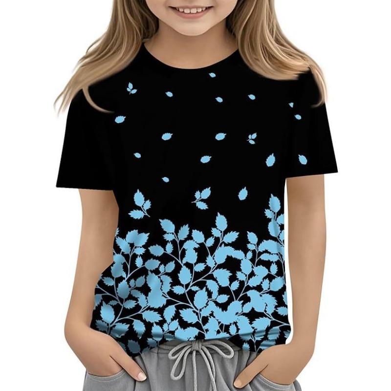 Детская футболка с 3D-принтом, новая повседневная универсальная детская одежда с цветочным 3D-принтом, футболка с короткими рукавами и круглым вырезом