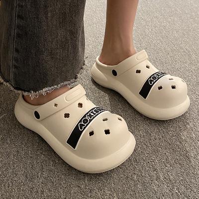 Женские туфли с дырками, новая летняя трендовая обувь на толстой подошве, нескользящая, для улицы, для офиса, увеличивающая рост, пляжная сумка, сандалии с головкой