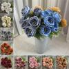 7 Heads Artificial Flower Rose Brushed Fabric Petal Flower Bouquet Faux Austin Rose  Party Supplies