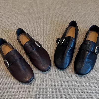 В наличии: Женские лоферы из натуральной черной кожи - Коллекция Весна/Осень 2025 - Ретро-балетки на мягкой подошве