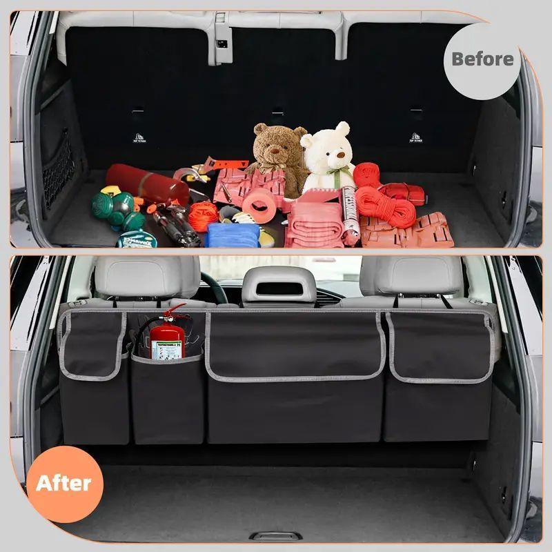 Car Organizer Trunk Storage Bag with 4 Pockets Multi-Functional Car Trunk Organizer, Backseat Storage Bag with Adjustable Straps