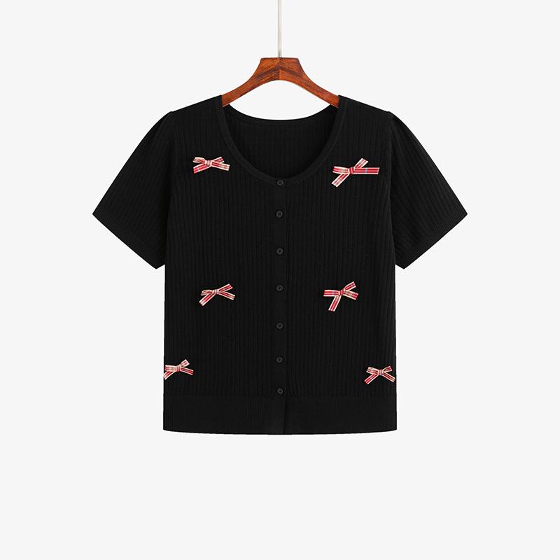 Женский кардиган с бантом большого размера, летний свободный вязаный свитер с короткими рукавами