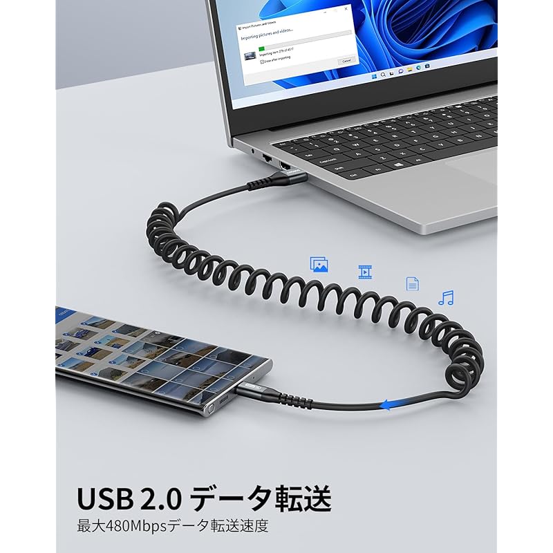 Кабель SUNGUY USB C Длина от 0,3 м до 0,8 м, быстрая зарядка до 3 А, телескопический, тип C, катушка для передачи данных USB2.0, материал PU, высокая прочность, USB-A